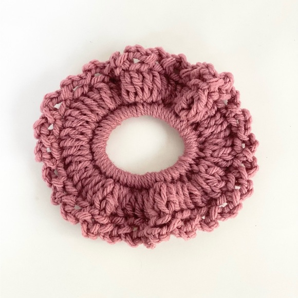 Hair Scrunchies Hand Crafted Crochet Boho Blue Rose Messy Bun - Picture 2 of 10